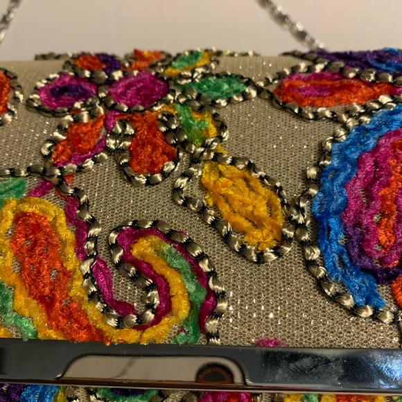 New multicolor, paisley, print embellished clutch. - Picture 2 of 4